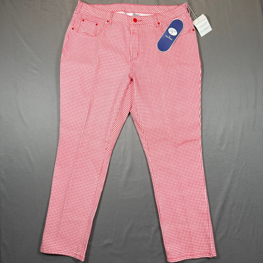 DG2 by Diane Gilman Womens 16WP Red Gingham Check Straight Leg Pants Casual - Picture 2 of 16